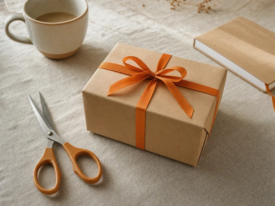 Cadeau pour gaucher emballé à côté de ciseaux pour gaucher