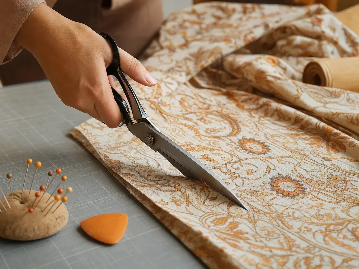 Ciseaux de couture gaucher qui coupent un tissu