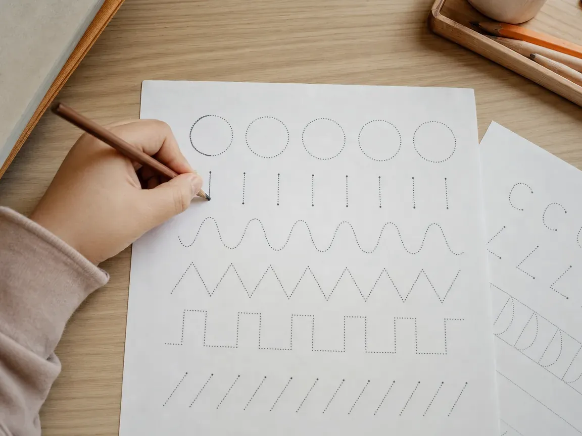 Fiches d'écriture gaucher imprimées, crayon dans la main gauche
