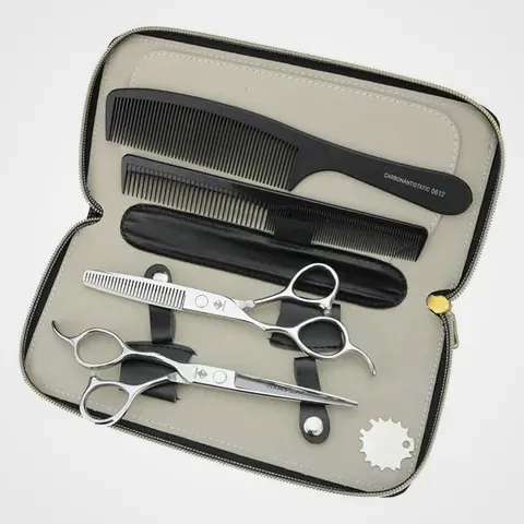 Jiesenyu ciseaux main gauche étui cuir, ciseaux coiffure gaucher