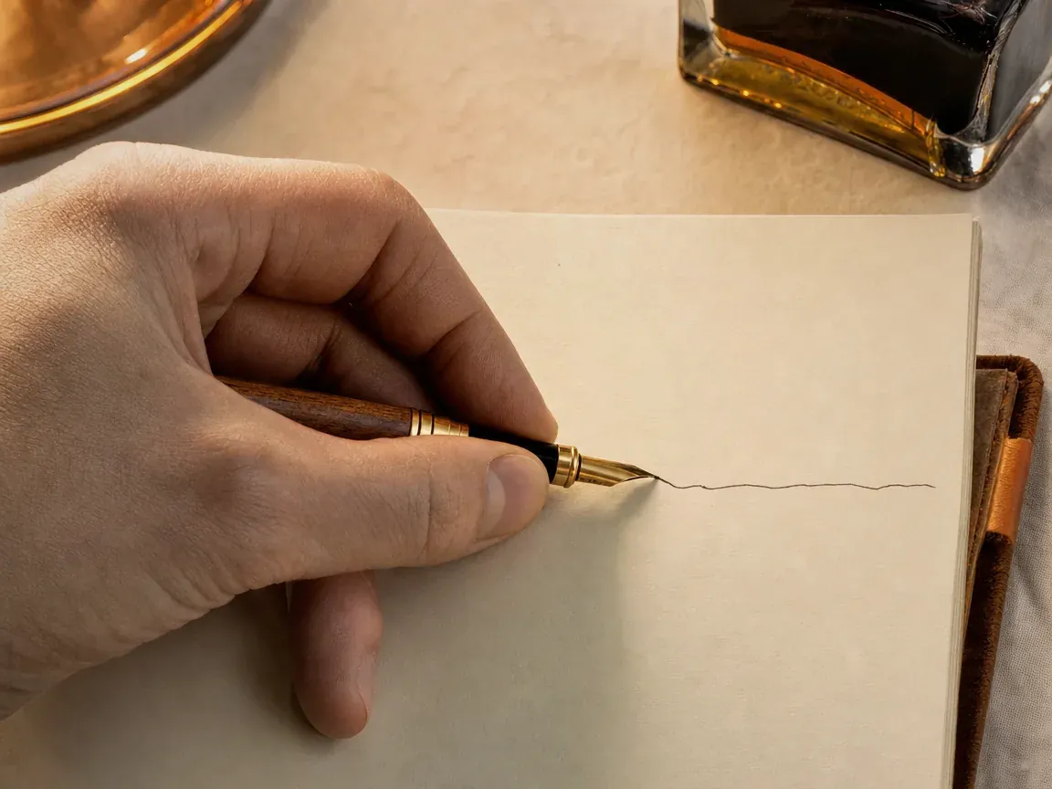 Stylo plume gaucher : une main gauche écrit sous la ligne